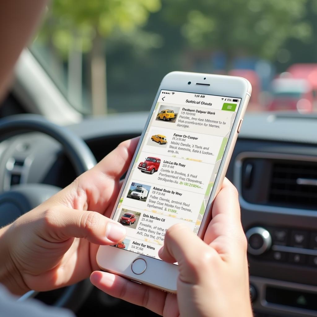 A person using a smartphone to locate food trucks near them, with a map displaying food truck locations and information.