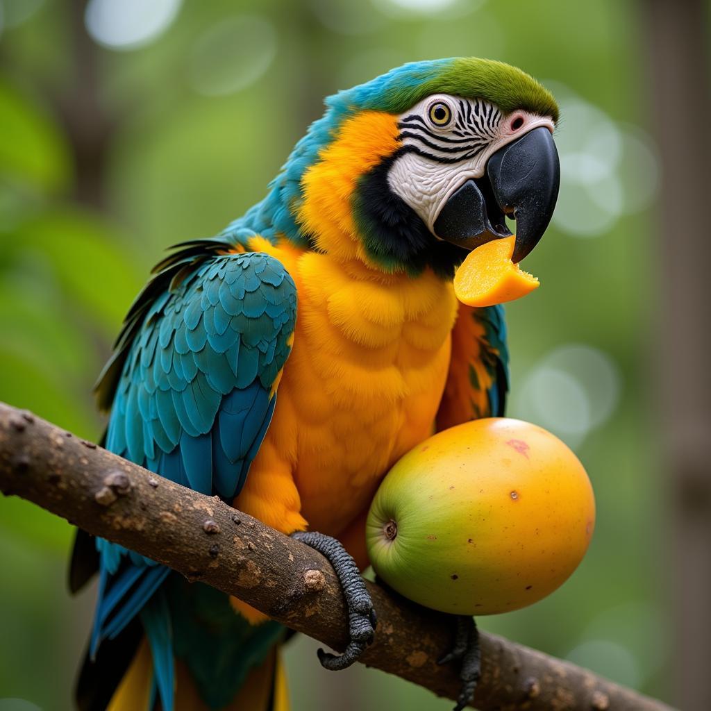 Macaw Enjoying Fresh Food