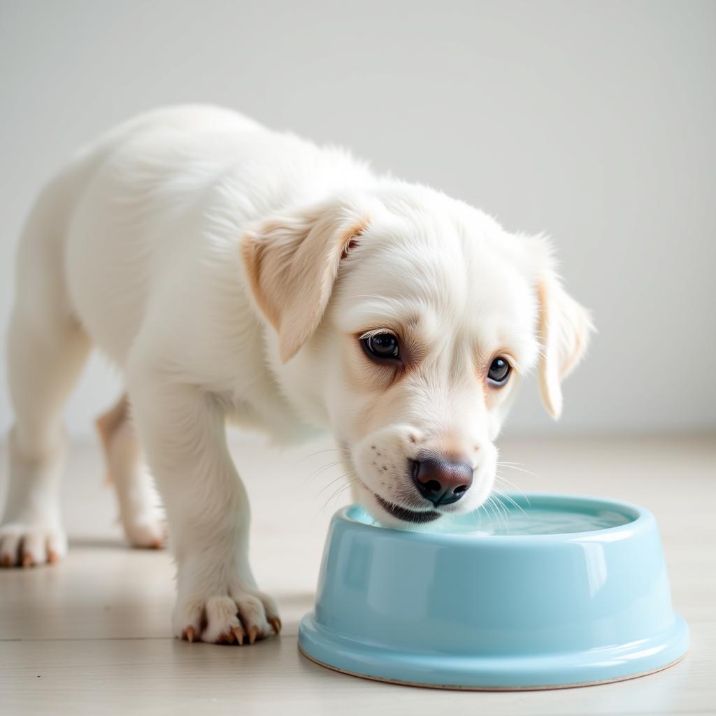 A Maltese puppy drinking fresh water.