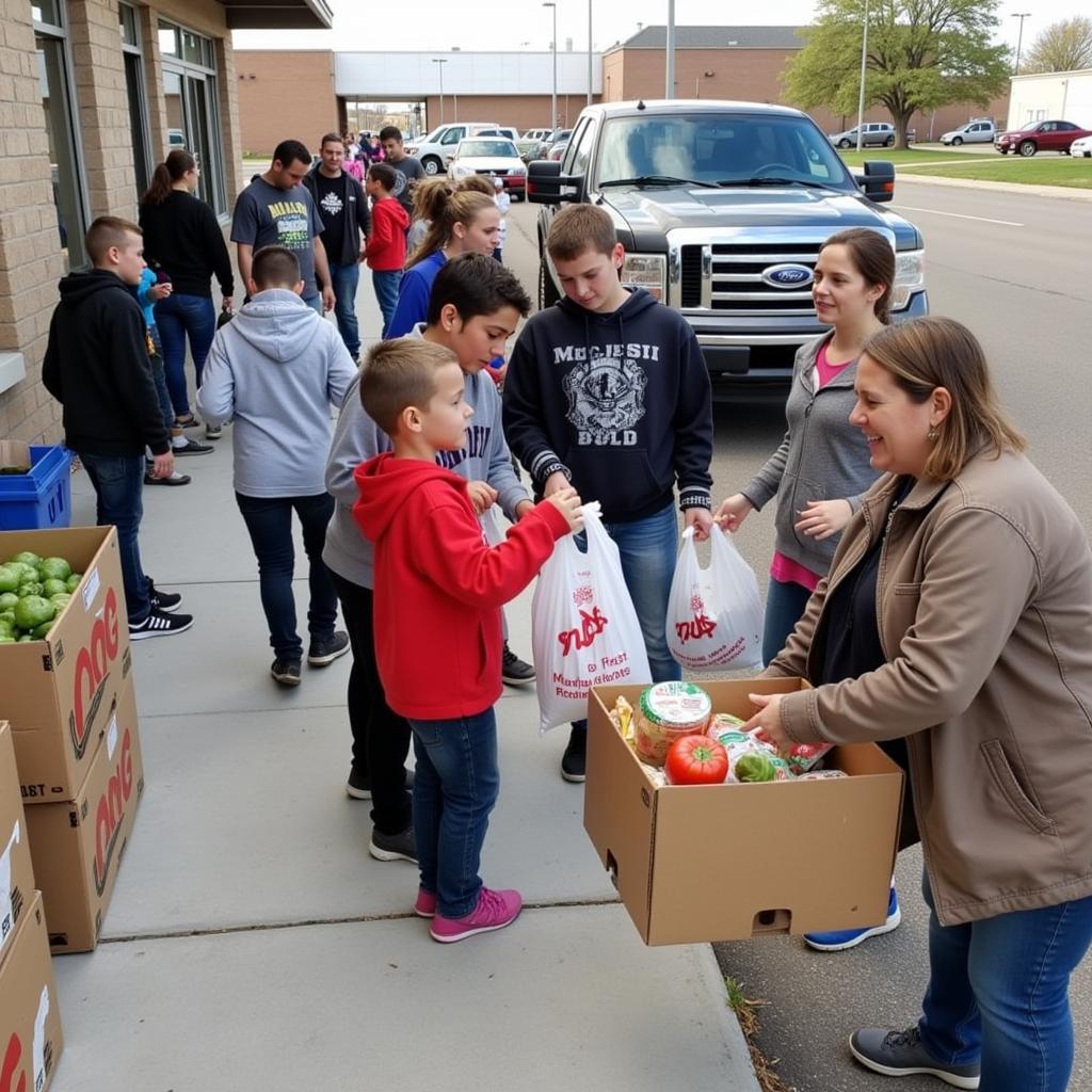 Families receiving food assistance at the McPherson food bank.