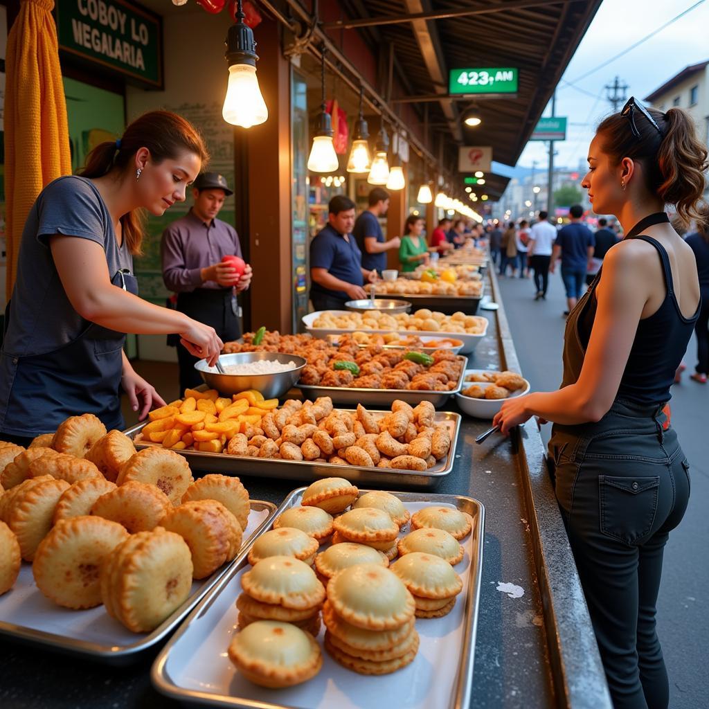 Medellin street food vendors offering a variety of traditional Colombian dishes