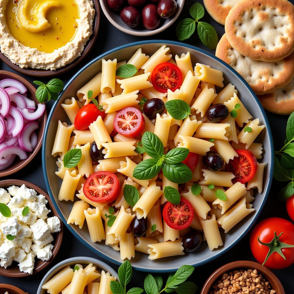 Mediterranean Mezze Platter with Pasta Salad