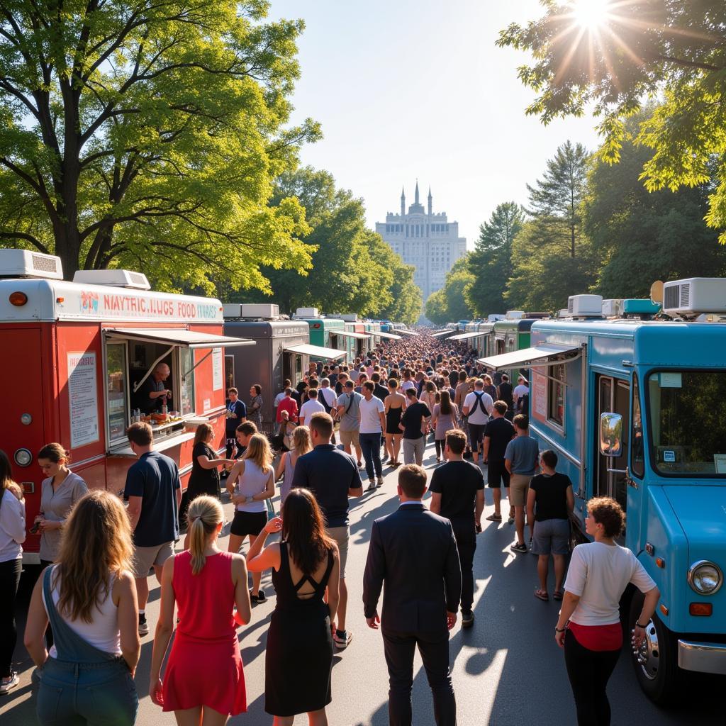 Community Gathering at a Food Truck Event