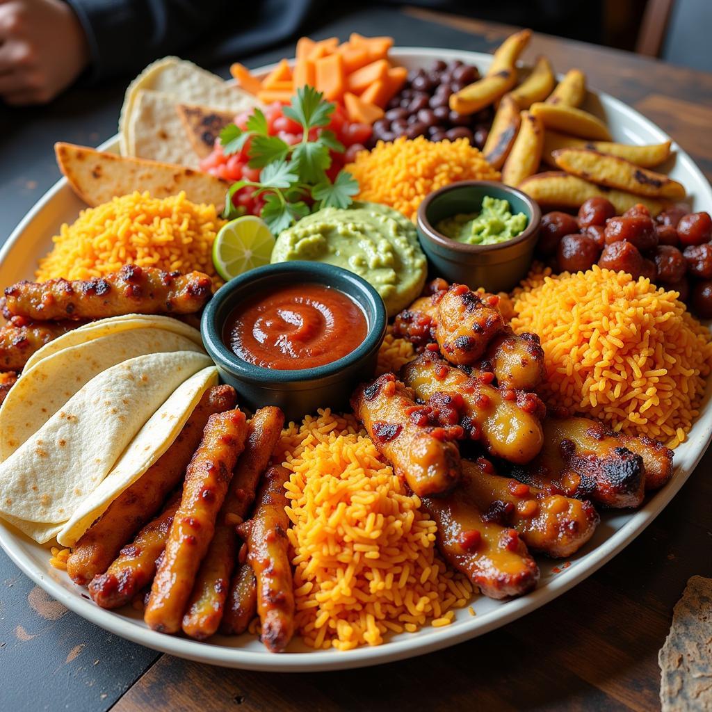 Vibrant Mexican Food Platter with Variety of Dishes