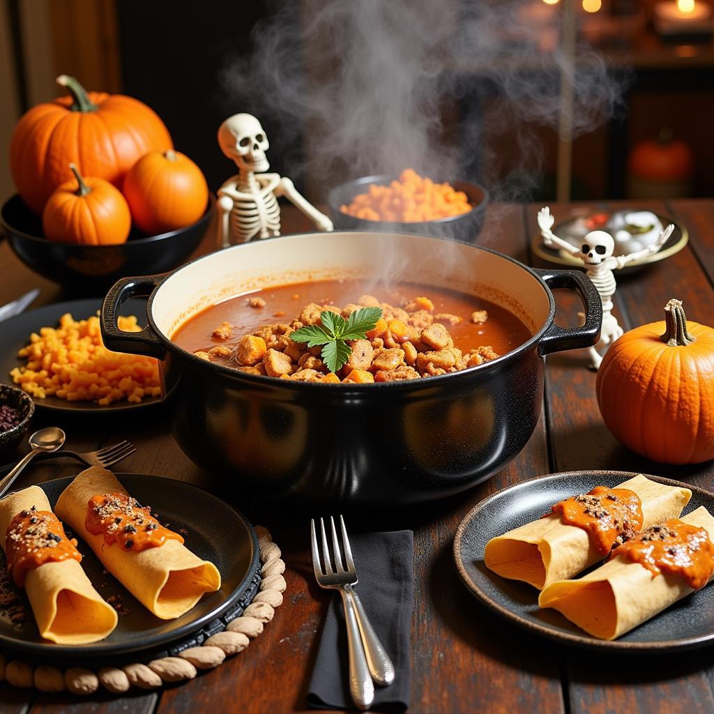 Festive Mexican Main Courses for Halloween: Pumpkin Seed Mole, Tamales, and White Chili