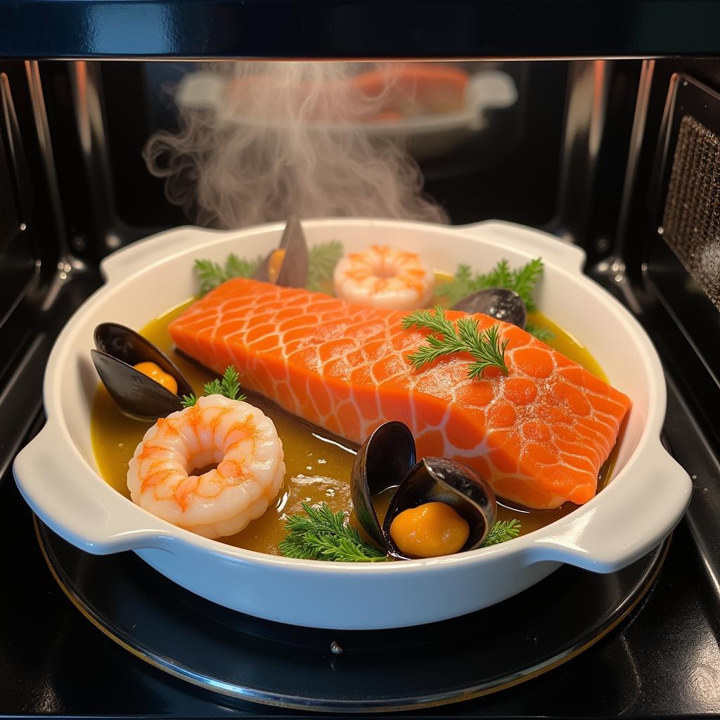 Steaming fish and seafood in a microwave food steamer