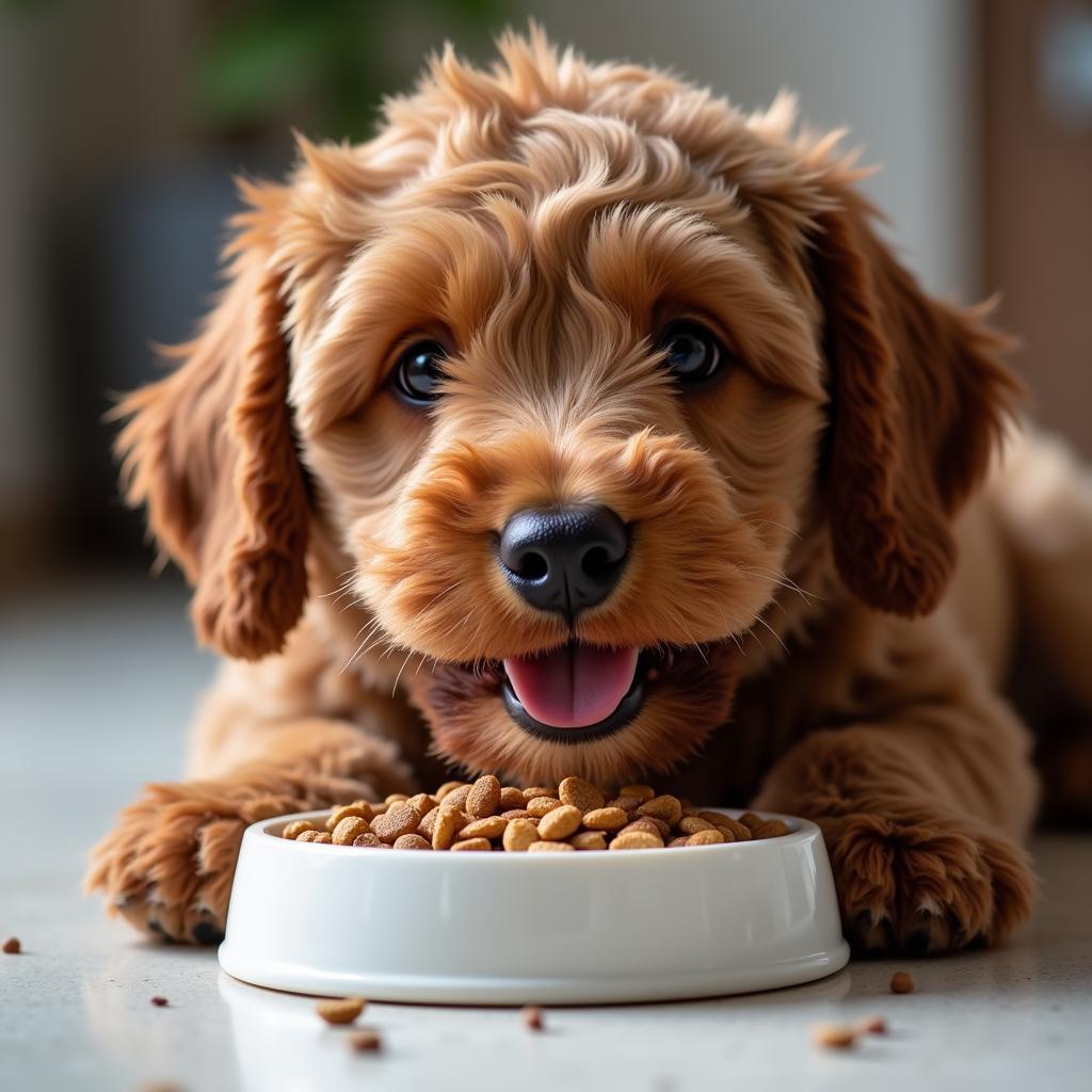 Mini Bernedoodle Enjoying a Meal