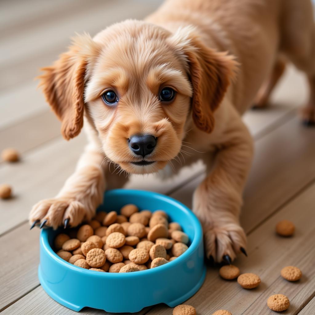 Mini Poodle Puppy Eating Kibble