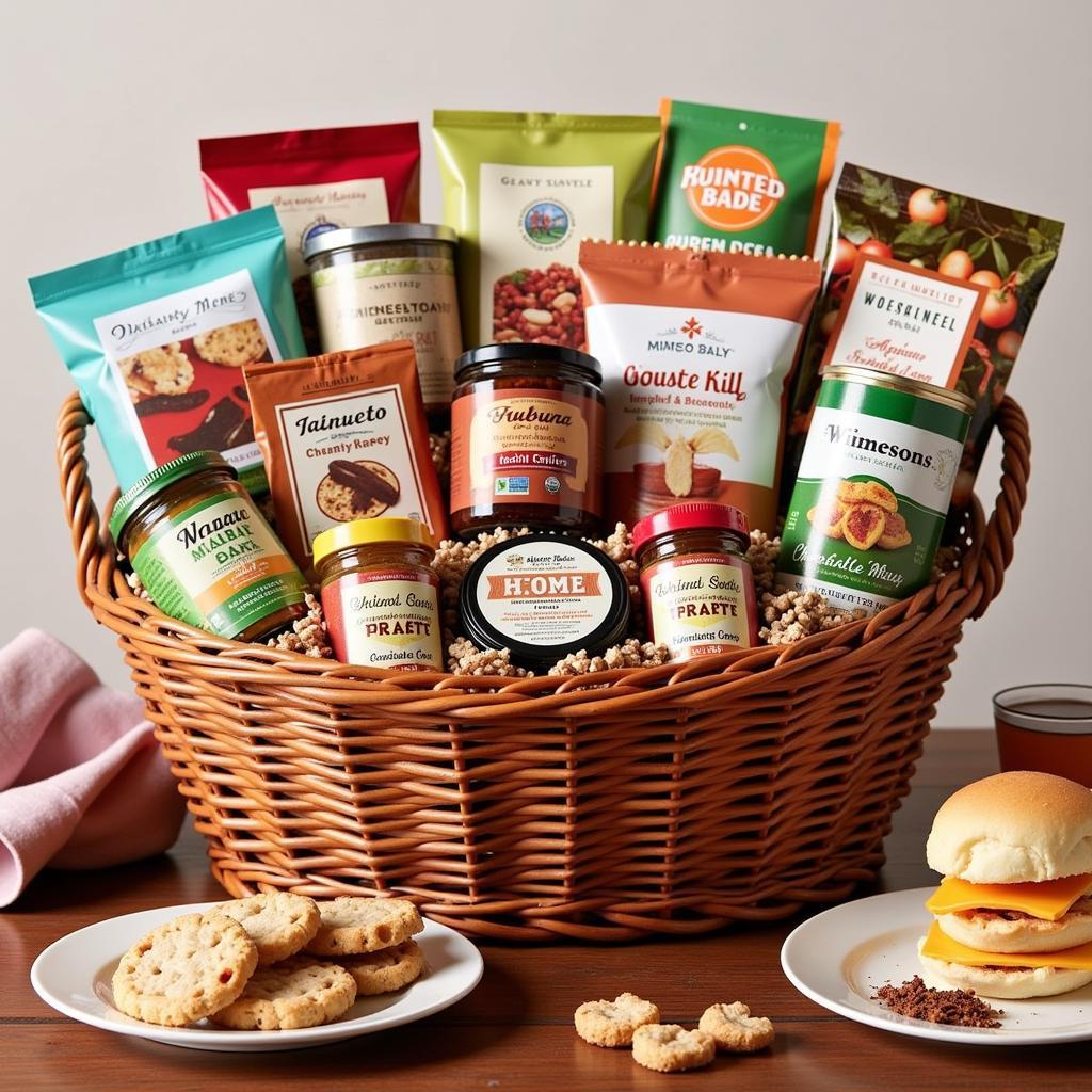 A gift basket filled with Minnesota made food products.