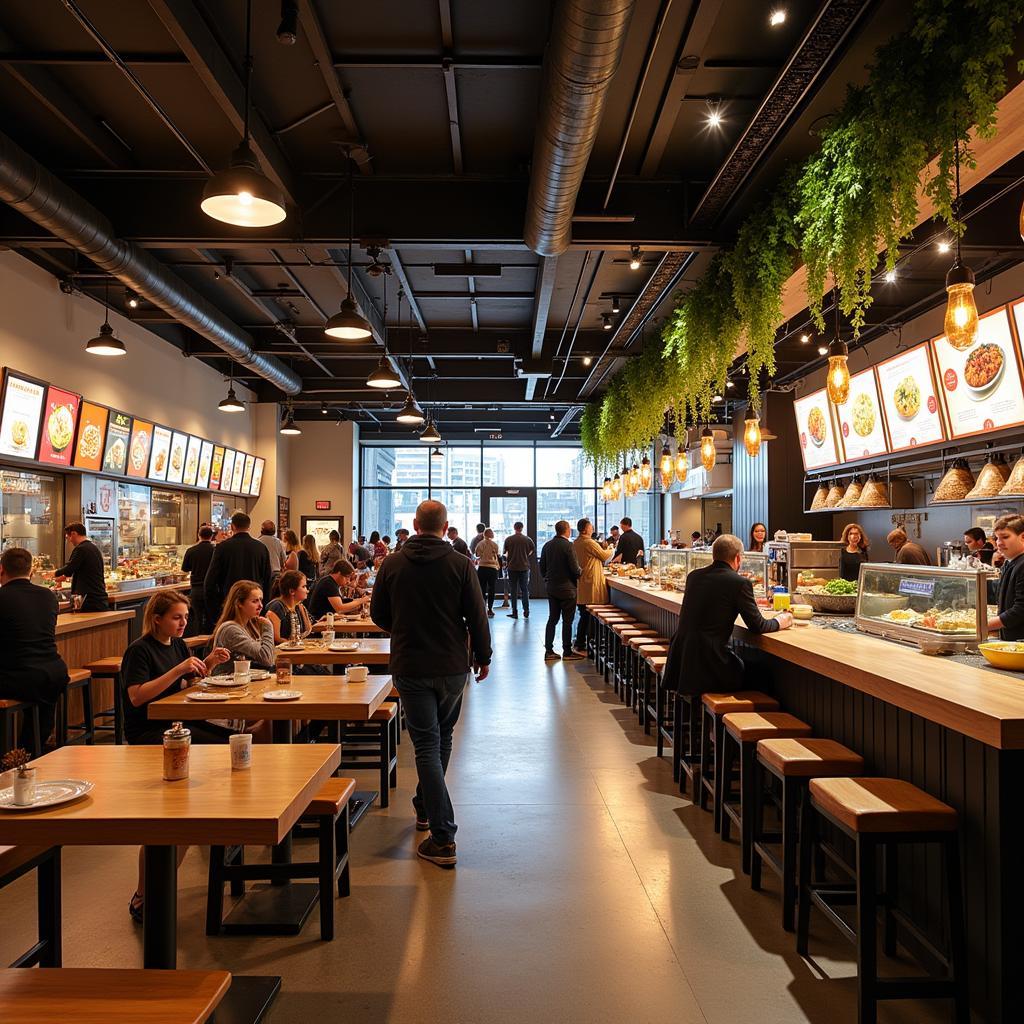 Modern Food Hall Design with Communal Seating