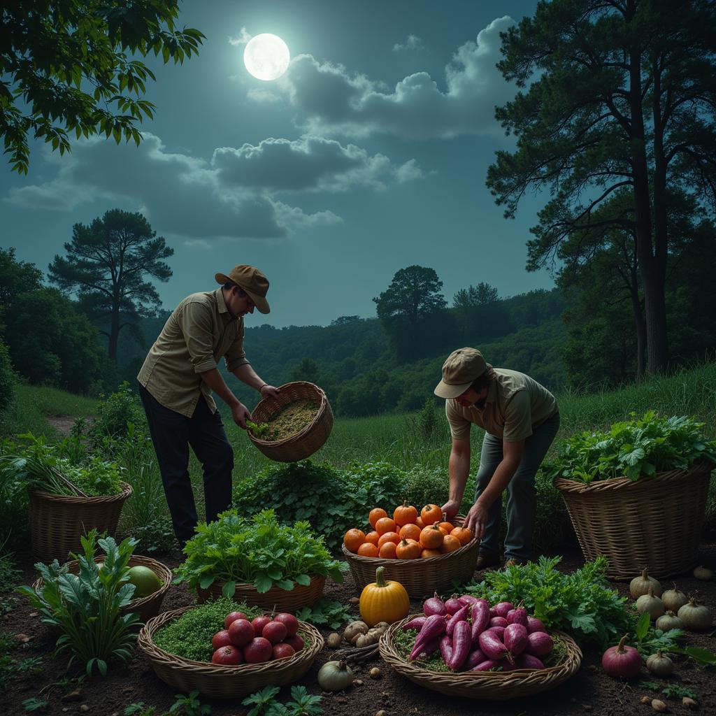 Harvesting Moon Foods Under Moonlight