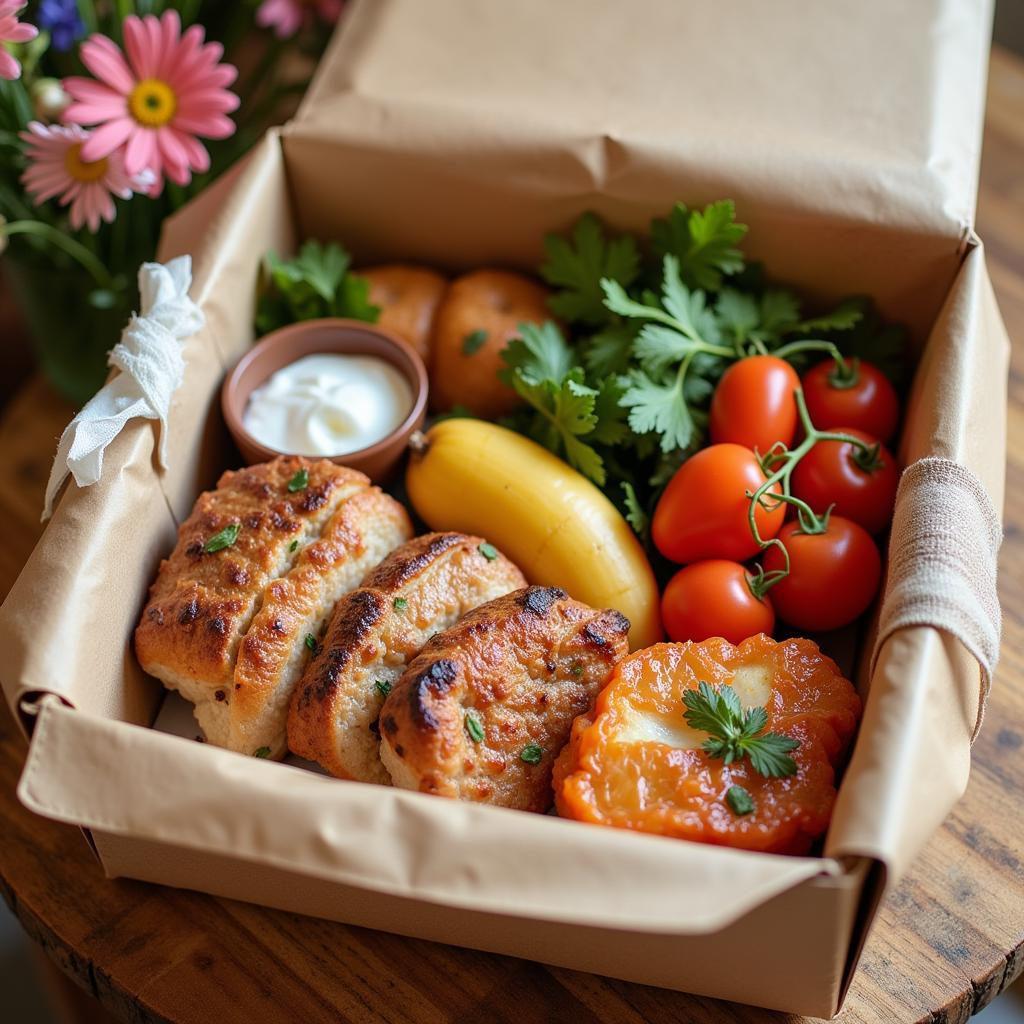 Gourmet meal delivered in elegant packaging for Mother's Day.