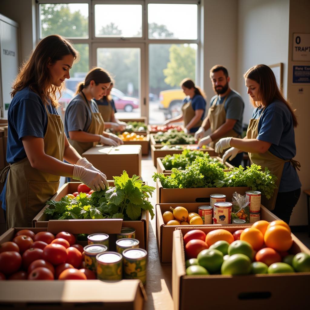 Volunteers sorting food donations at a Myrtle Beach food pantry