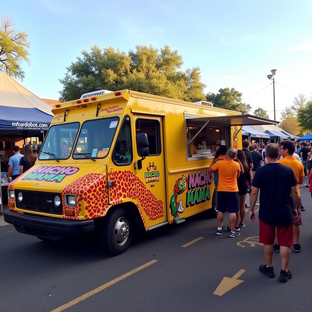 Nacho Mama Food Truck parked at a local event, serving customers.