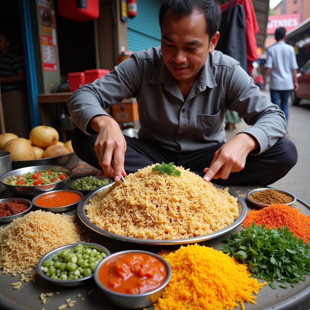 Nepali street vendor preparing chatpate