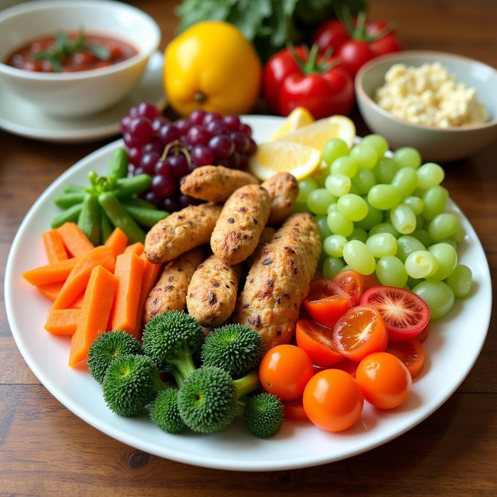 A close-up of a healthy, colorful meal, with soft lighting and a focus on fresh ingredients.