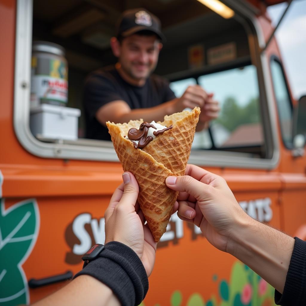 Nutella crepe being served from a food truck