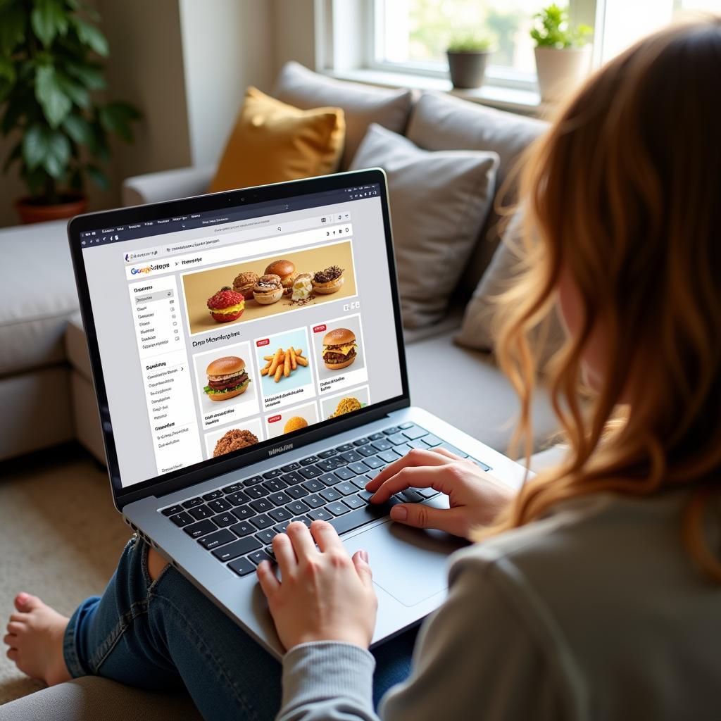 A person browsing food plushies on a laptop, showing various online shopping platforms.