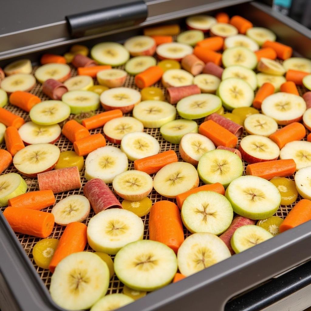 Dehydrating organic fruits and vegetables for long-term storage.