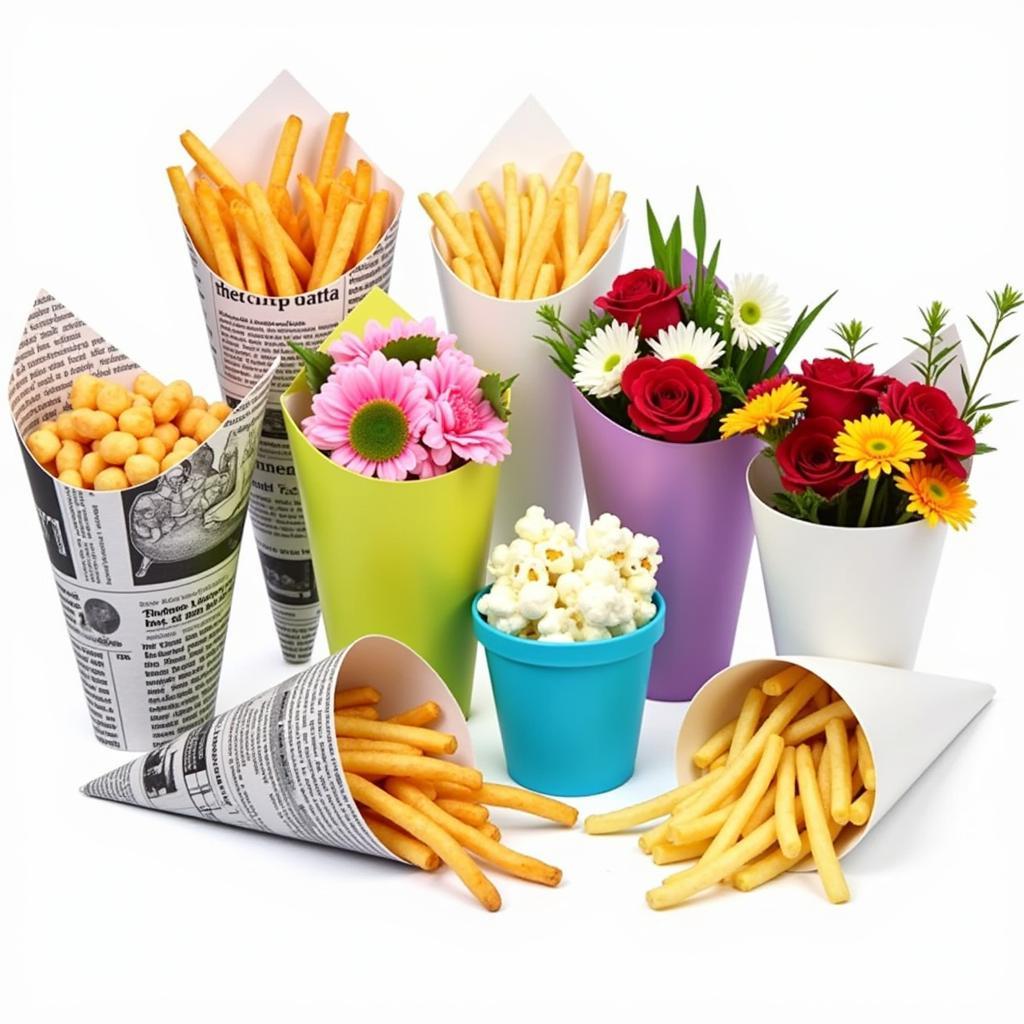 Various Paper Food Cones for Different Foods