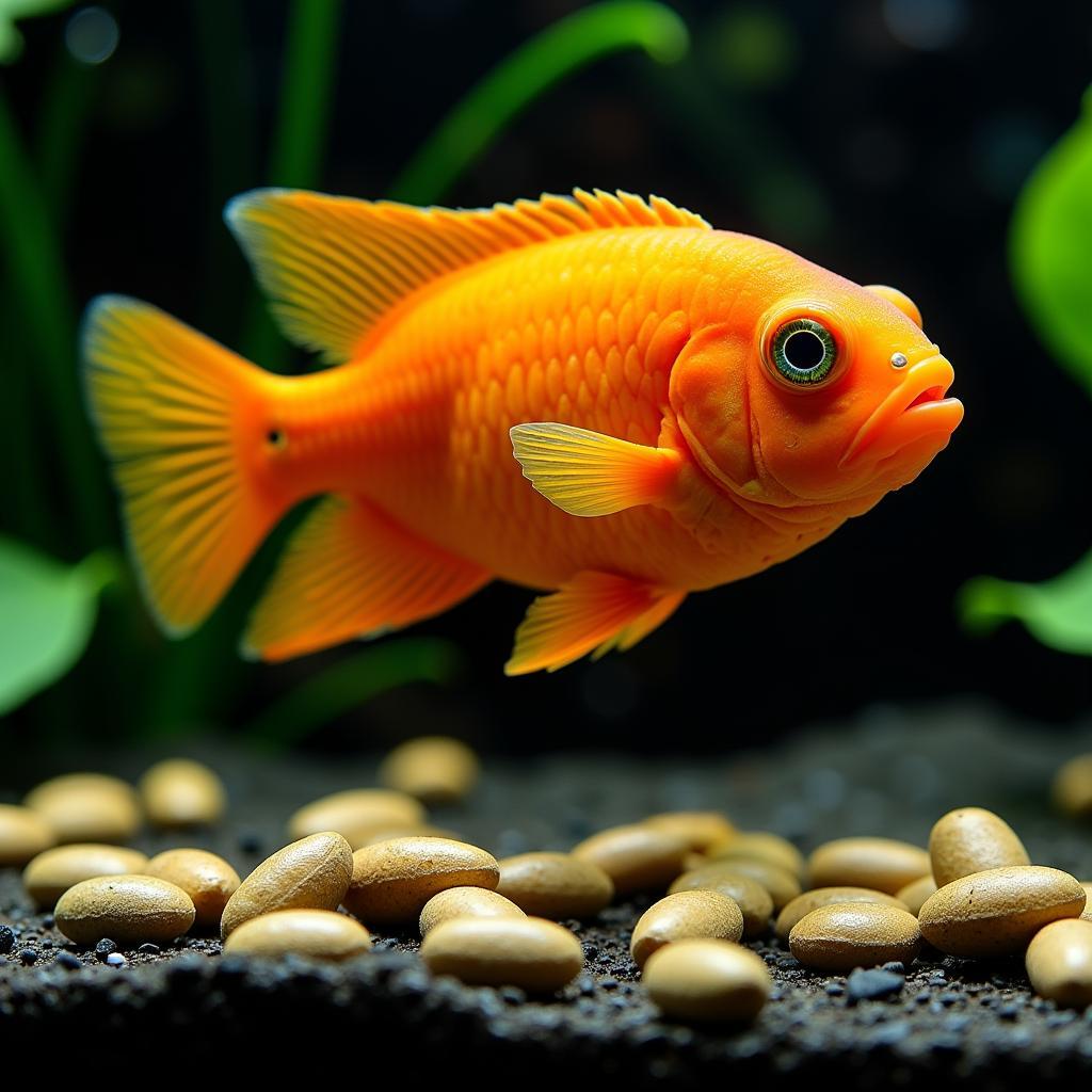 Parrot Cichlid Eating Pellets