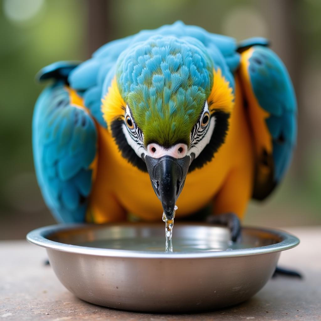 Parrot Drinking Fresh Water