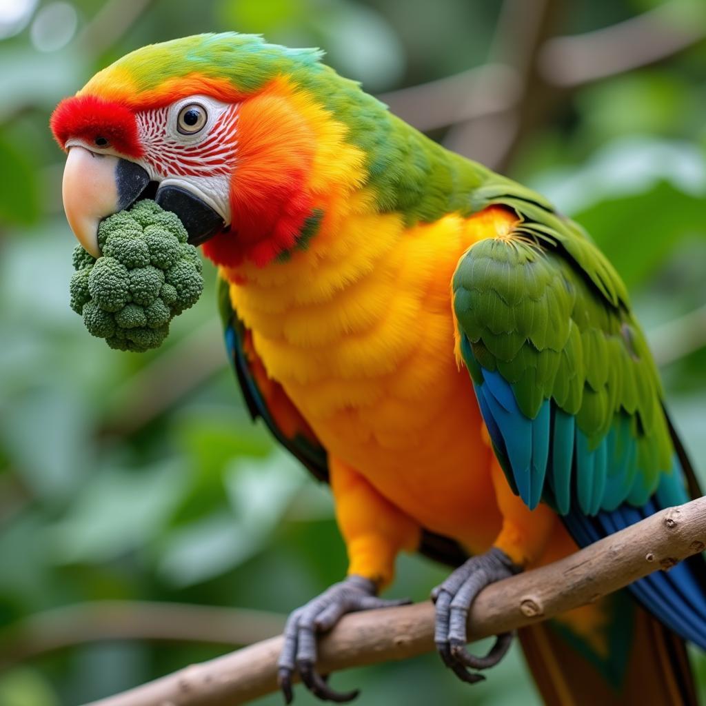 Parrot Enjoying Safe Vegetables