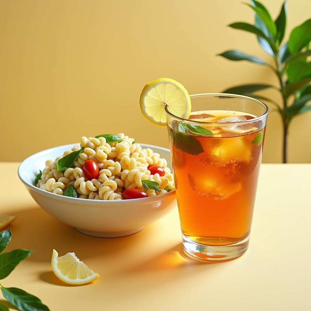 Pasta Salad with Iced Tea and Lemon