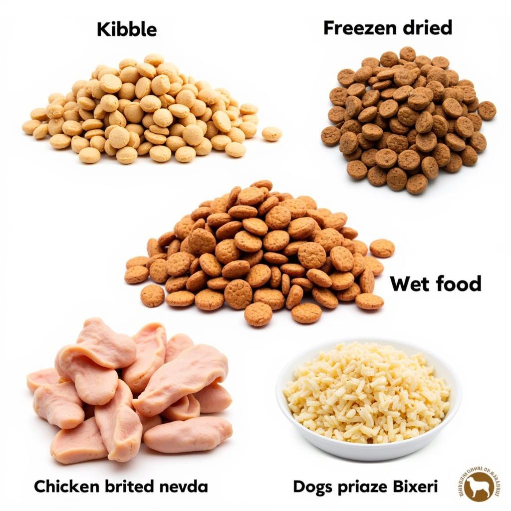 A variety of paw lickin' chicken dog food options, including kibble, wet food, and freeze-dried options.