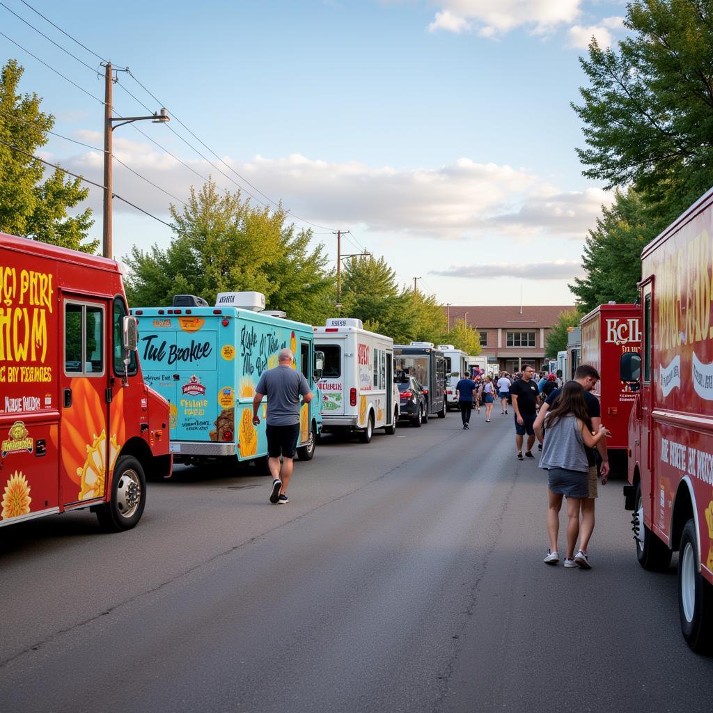 A diverse selection of food trucks at the Peoria Food Truck Festival