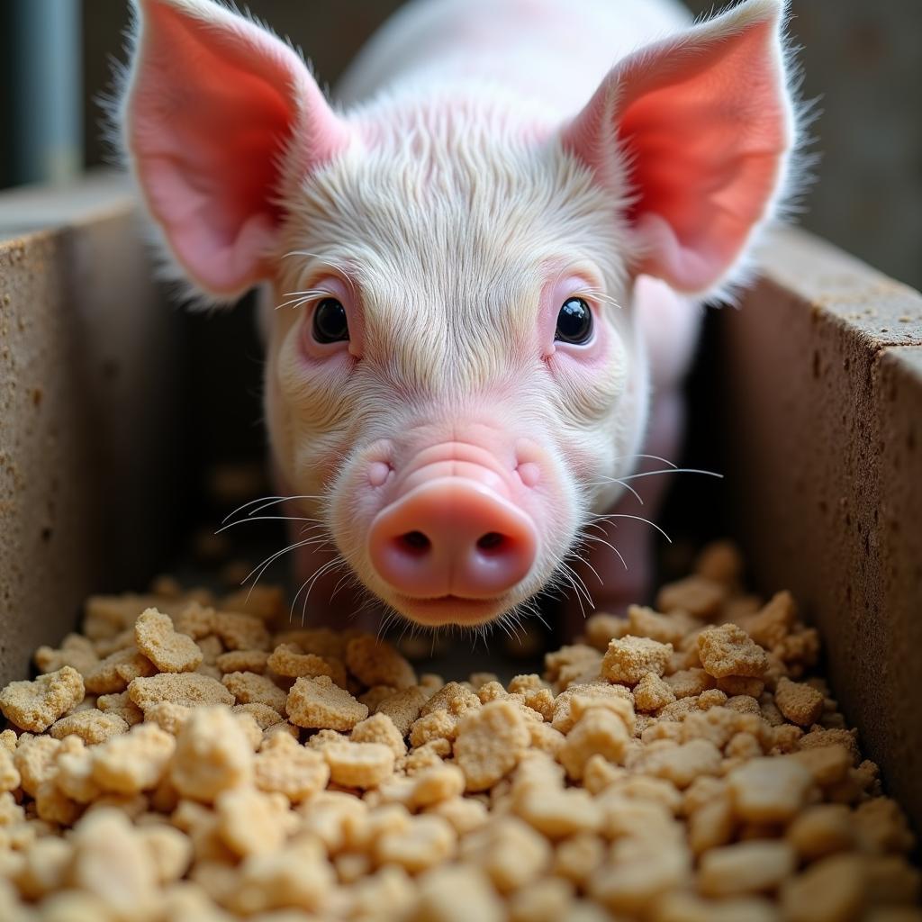 Piglet Enjoying Starter Feed