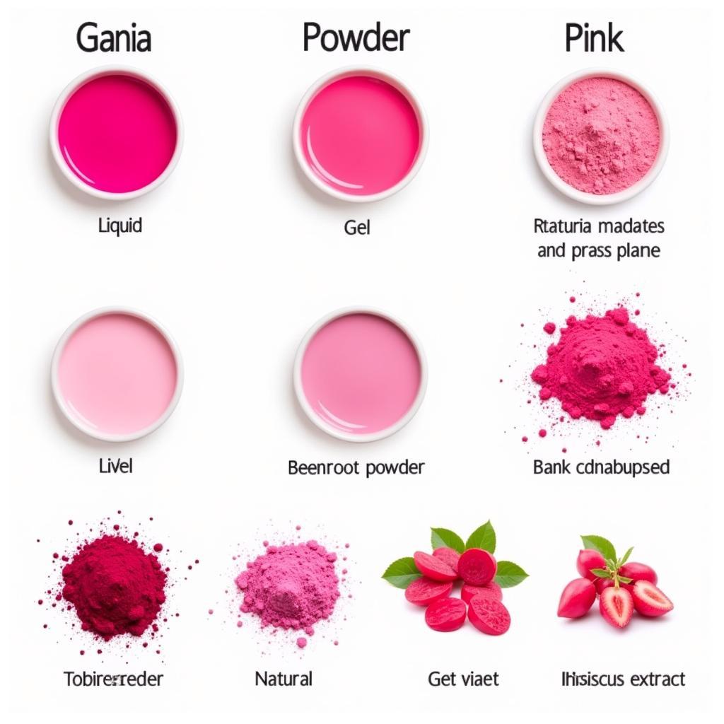 Various types of pink food dye