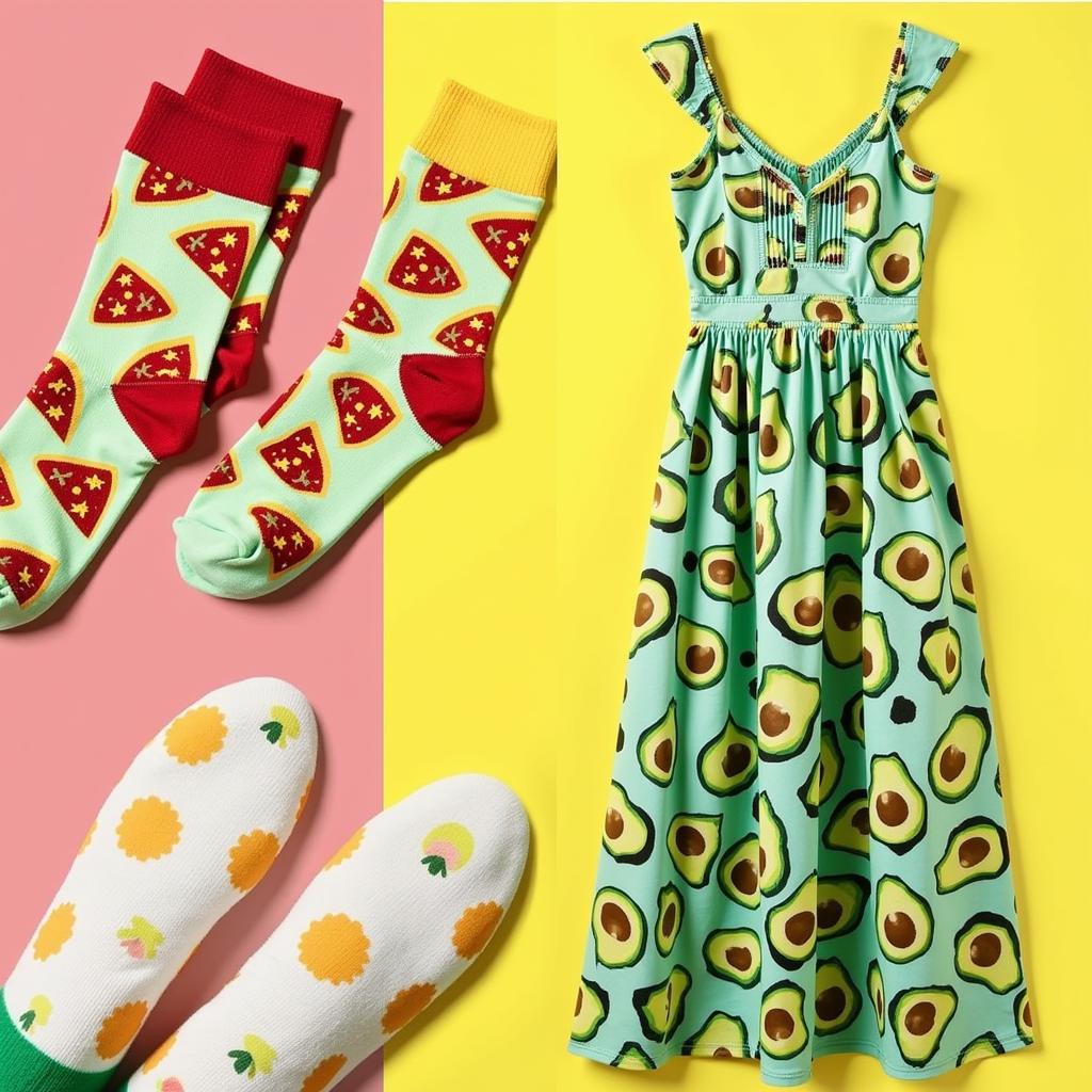 Pizza Slice Socks and Avocado Print Dress