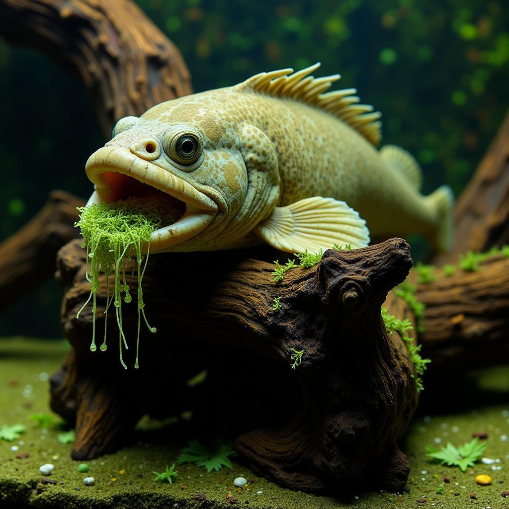 Pleco Eating Algae on Driftwood