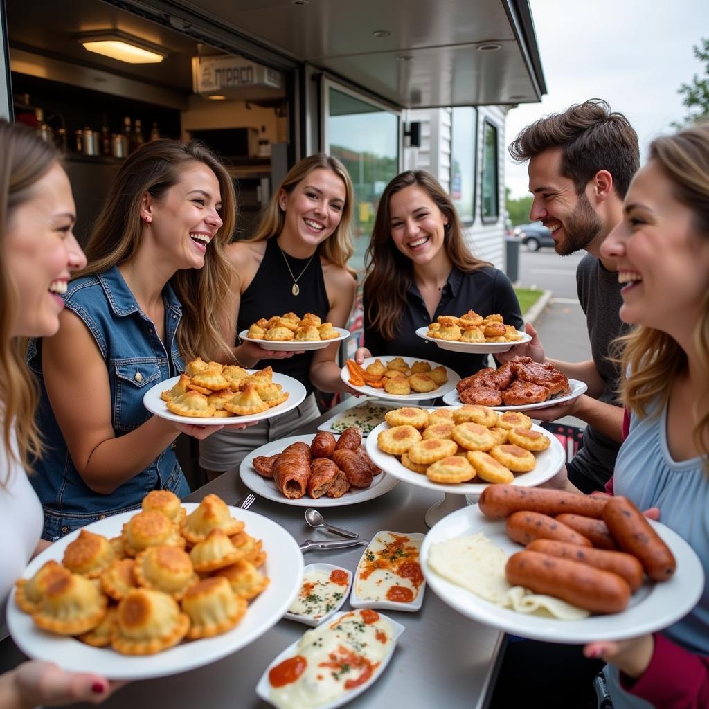 Happy customers enjoying Polish food from the Polish Villa food truck