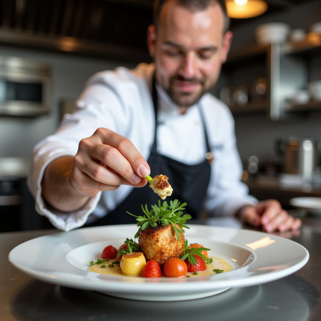 A Pomeroy Foods chef meticulously plating a dish