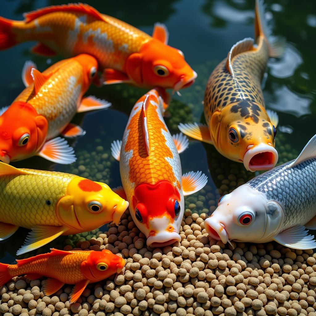 Pond Fish Consuming Bulk Food