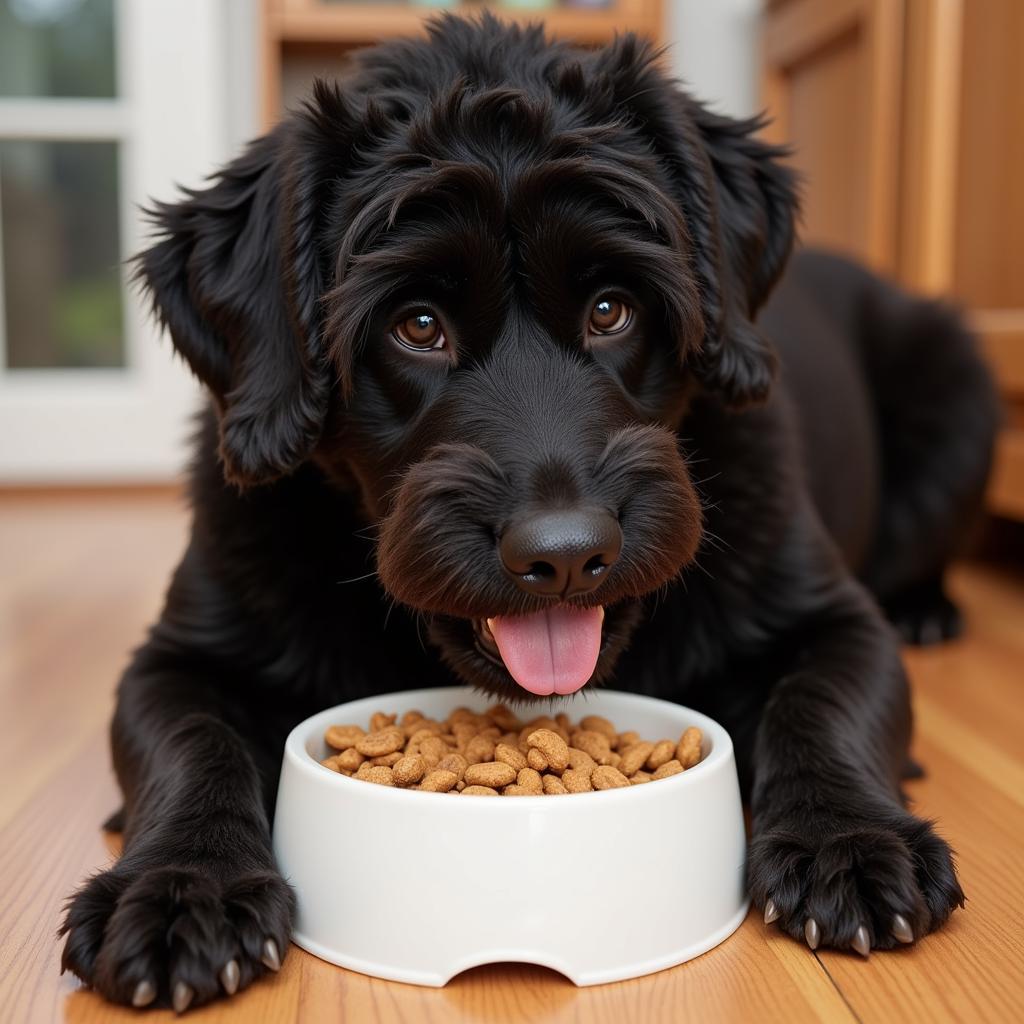 Portuguese Water Dog Enjoying Kibble