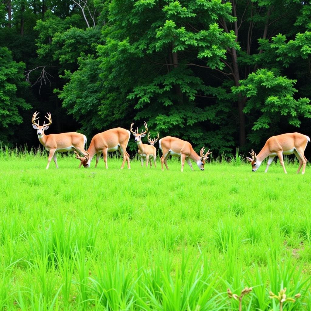 Deer Grazing in a Lush Power Plant Food Plot