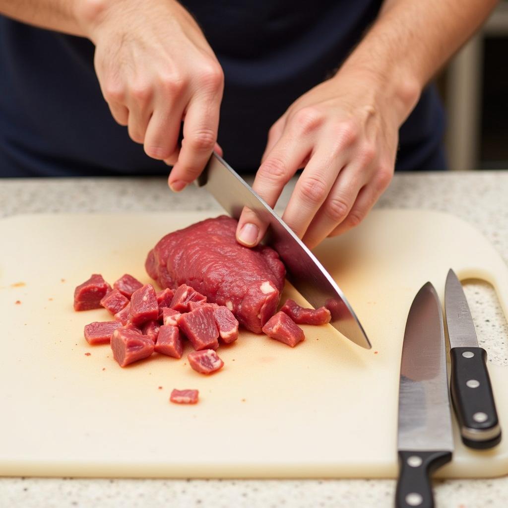 Preparing beef heart for dog food