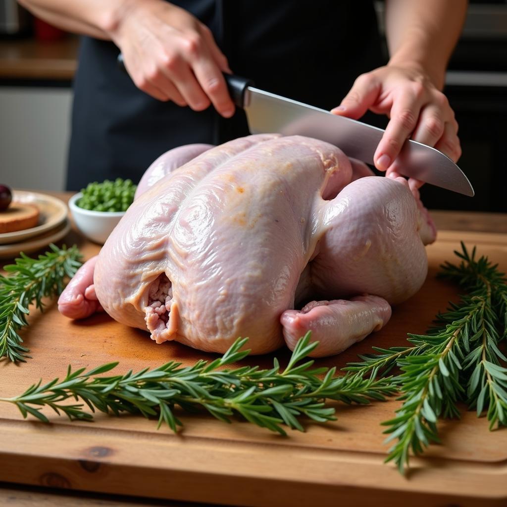 Preparing a Giant Turkey for Thanksgiving Dinner