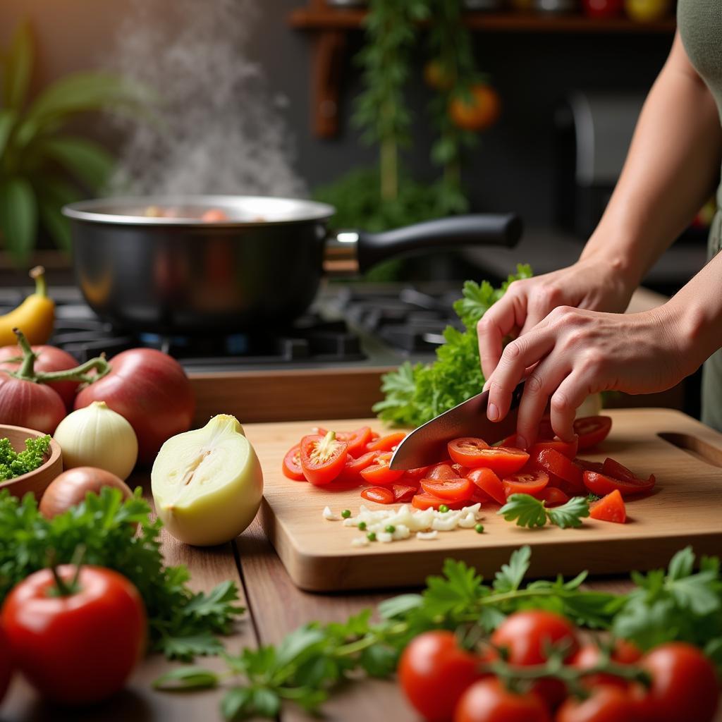 Preparing a Halal Meal with Fresh Ingredients