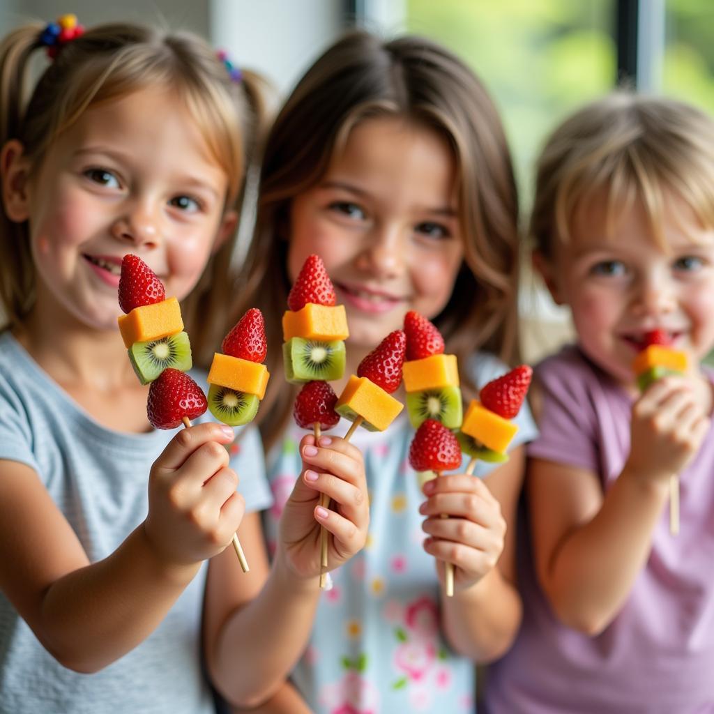 Colorful fruit skewers made by preschoolers