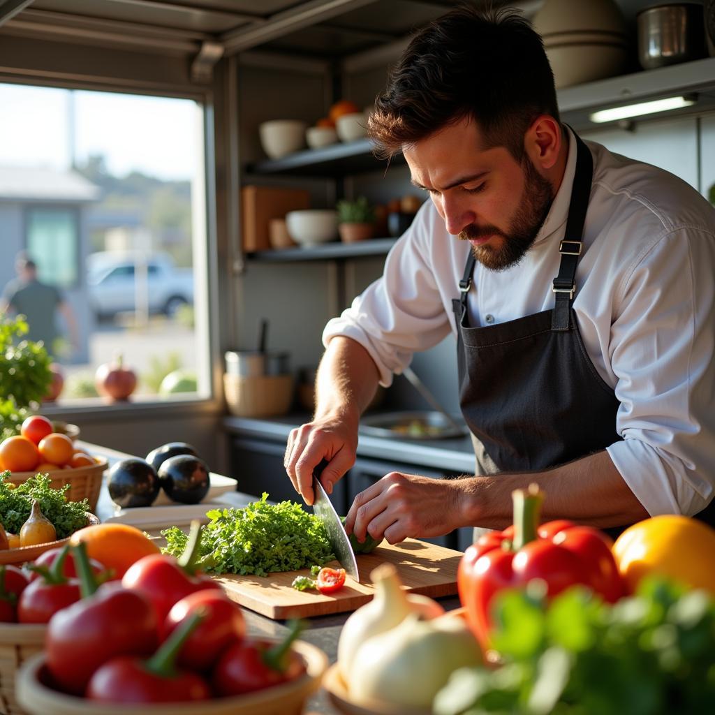 Chef Preparing Food with Local Produce in Prescott Food Truck