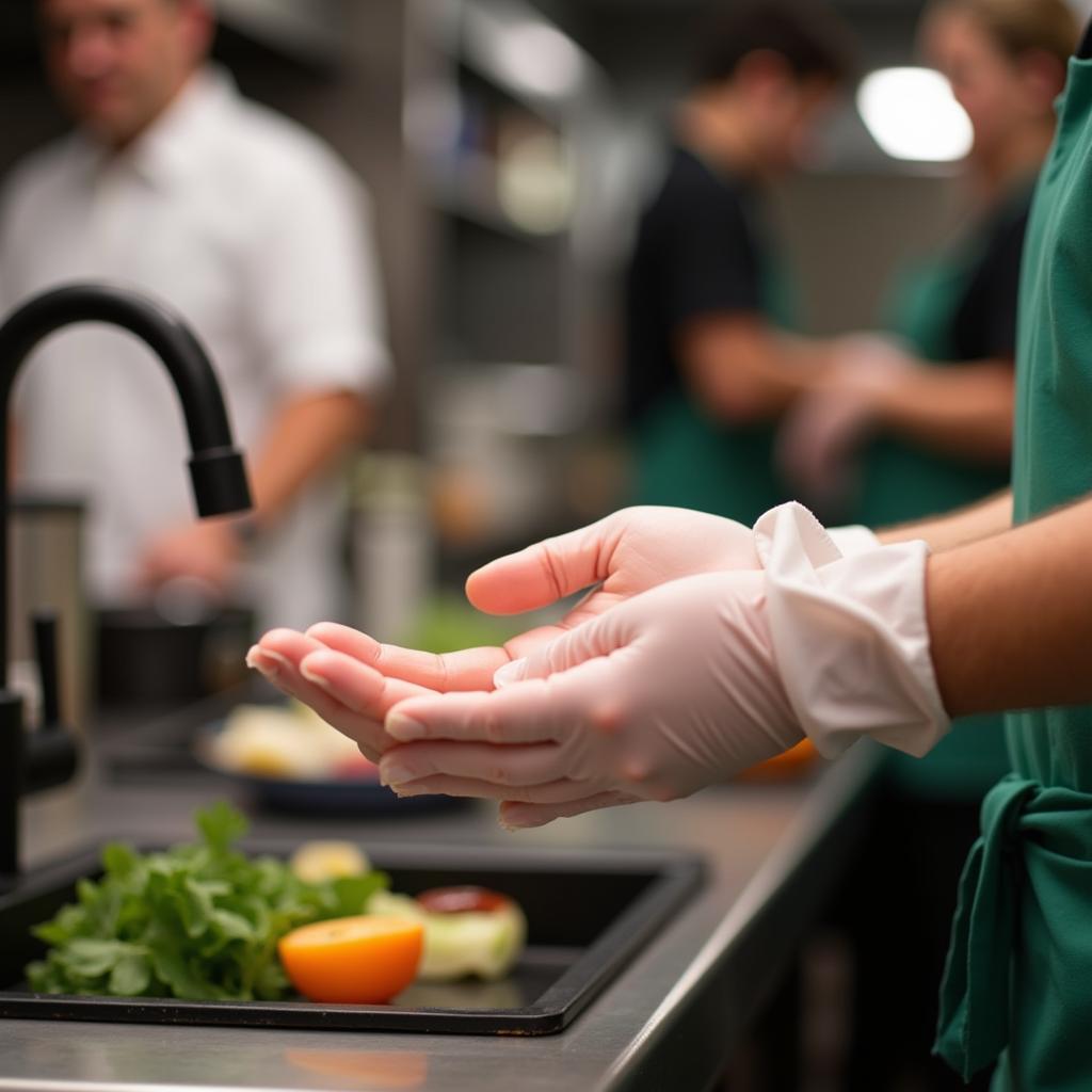 Proper glove use in food service includes regular handwashing