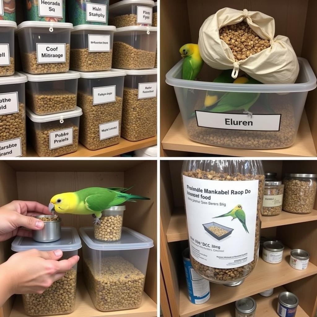 Proper storage techniques for a 25 lb bag of parakeet food.