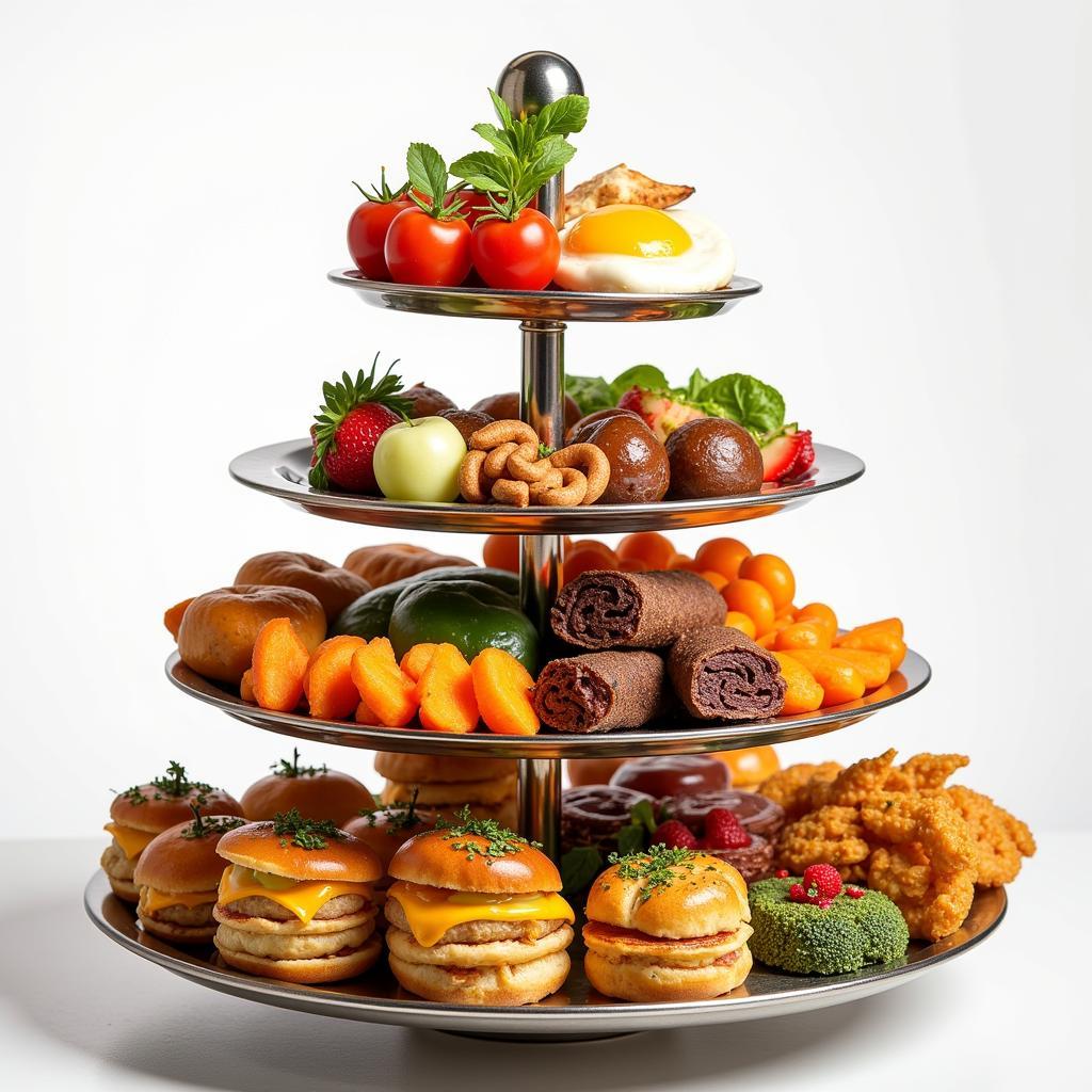 Correct way to arrange food items on a multi-tiered stand