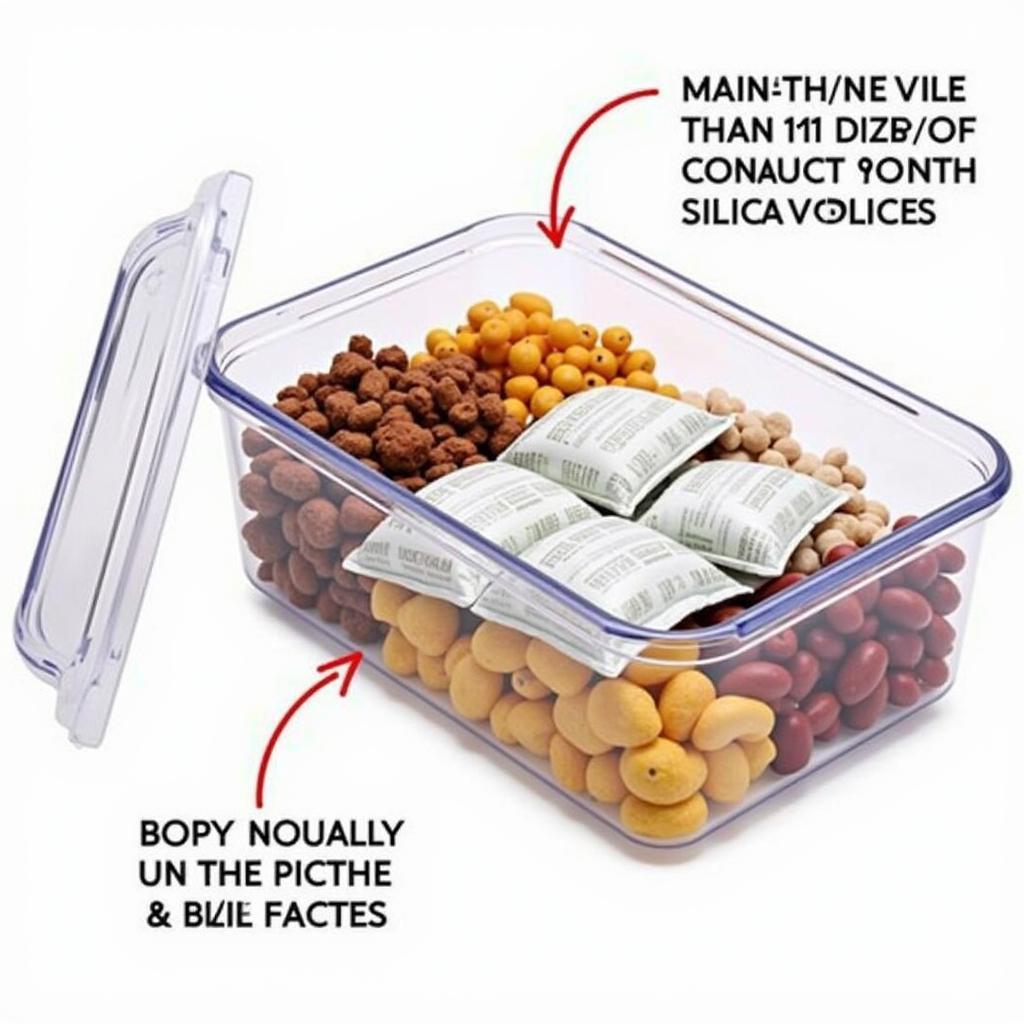 A properly sealed food container with food safe silica packets inside.