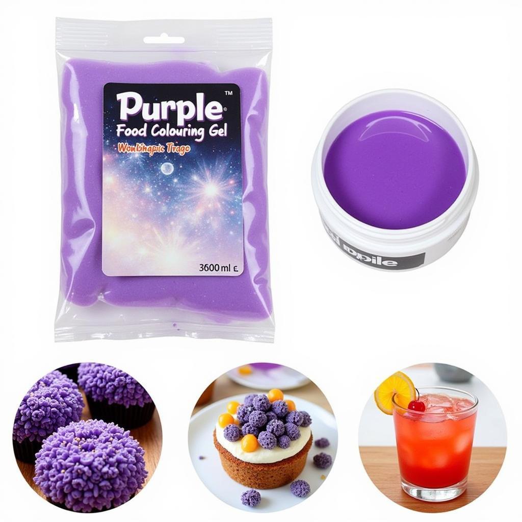 Creative applications of purple food colouring gel in various culinary creations.