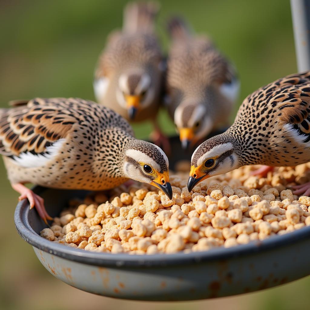 Quails Enjoying a Nutritious Meal